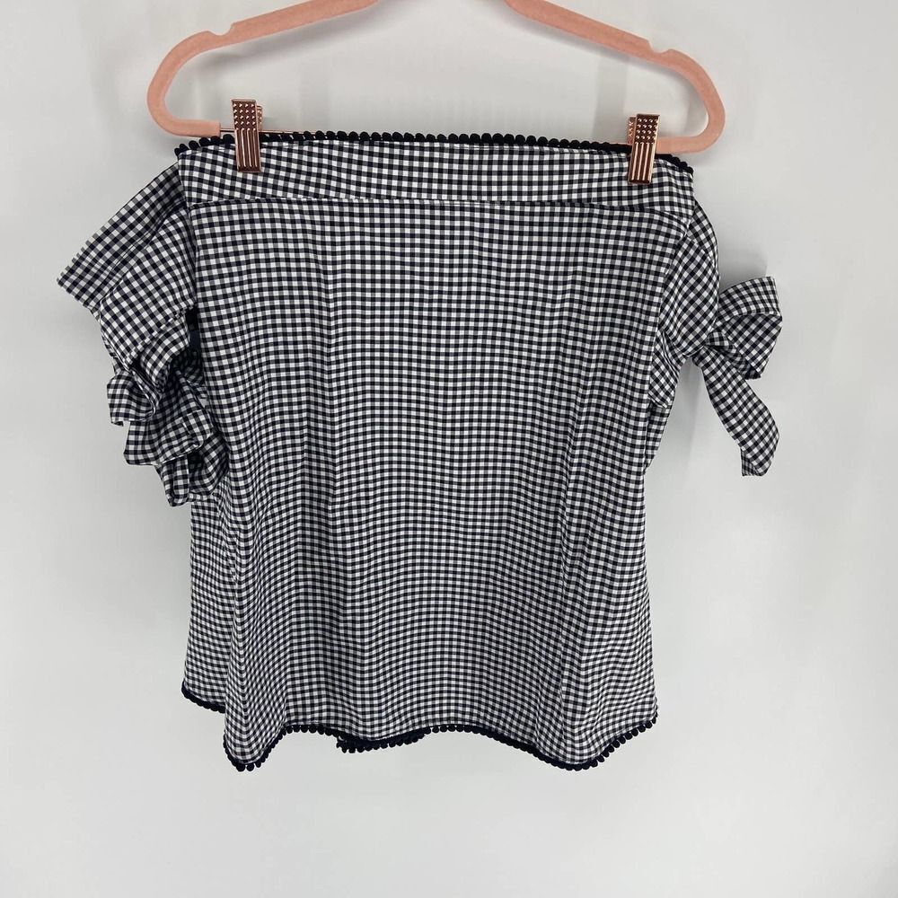 Akep Black white Off Shoulder Plaid Gingham Top Blouse NWT Women S